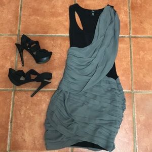 Aqua racer back gathered and draped dress